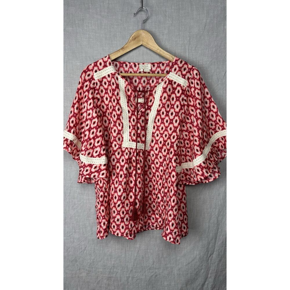 Women’s Kate Spade Medium Pink Floral Butterfly Sleeve Shirt 100% Silk